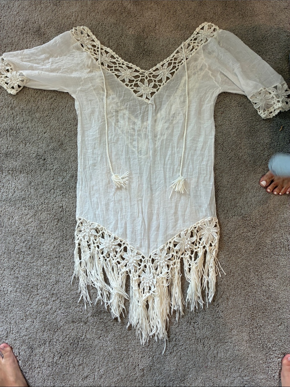 Boho Crochet Trim White Women's Tunic Top